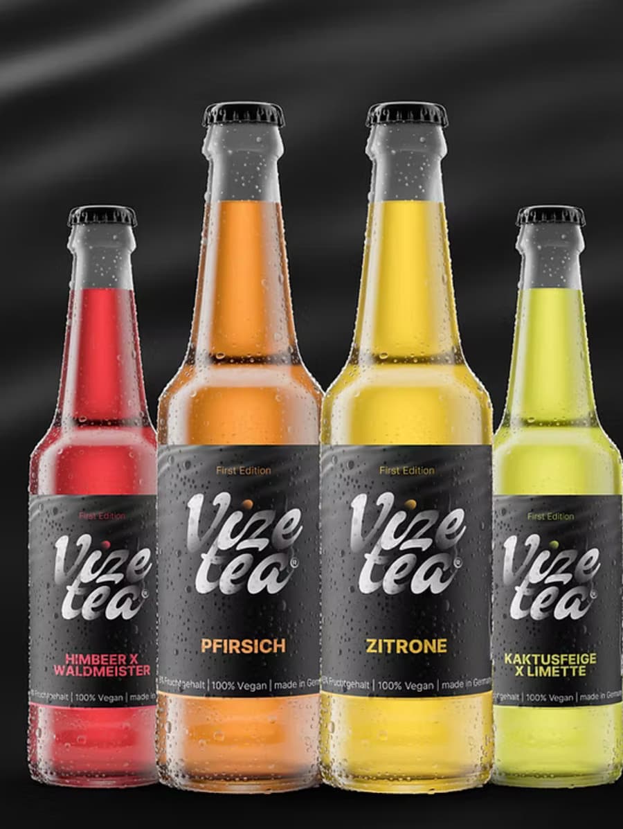Vizetea in der Glasflasche, vier Sorten